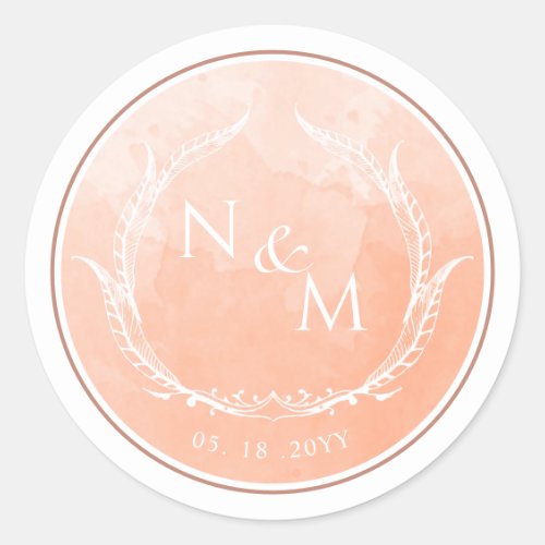 Peach Watercolor Monogram Envelope Seal /Favor