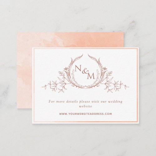 Peach Watercolor Monogram Wedding Website Enclosure Card