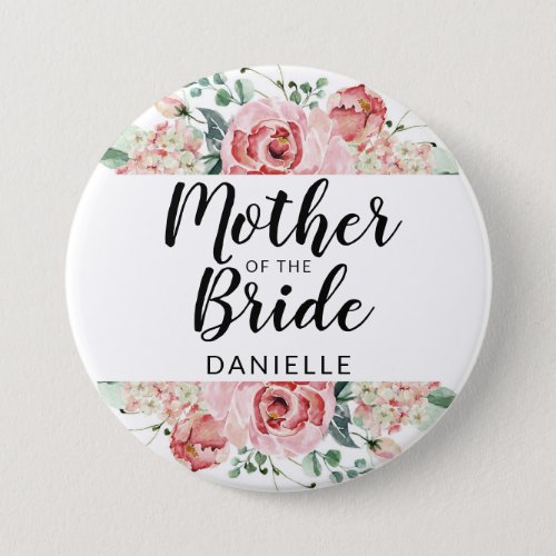 Peach Watercolor Mother of the Bride Monogrammed Button