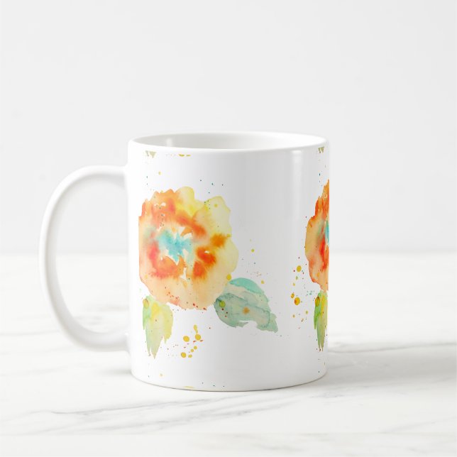 Peach Watercolor Poppies Coffee Mug (Left)