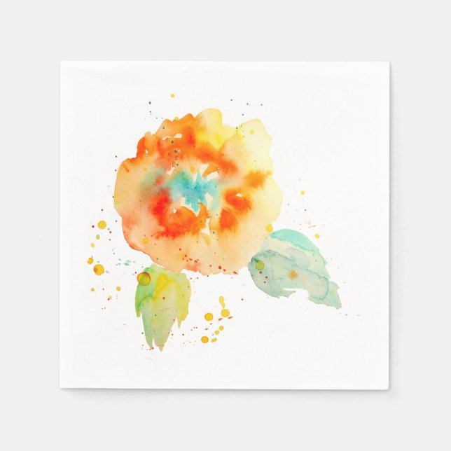 Peach Watercolor Poppy Napkins (Front)