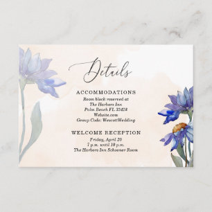 Peach Watercolor & Purple Daisies Wedding Details Enclosure Card