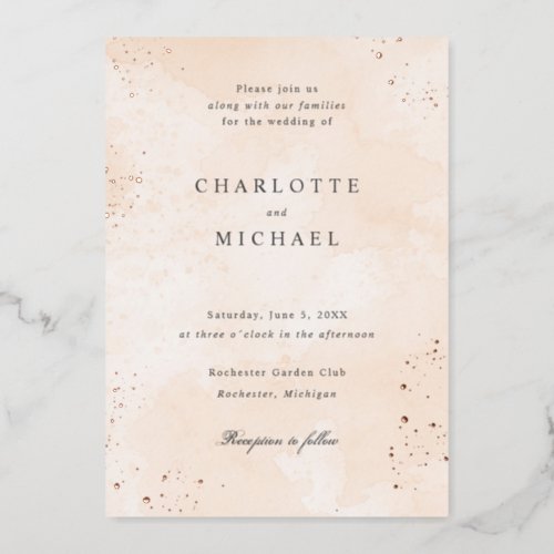 Peach watercolor rose gold foil wedding foil invitation