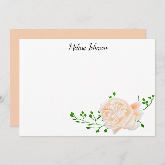Peach Watercolor Rose Personalized Note Card (Front/Back)