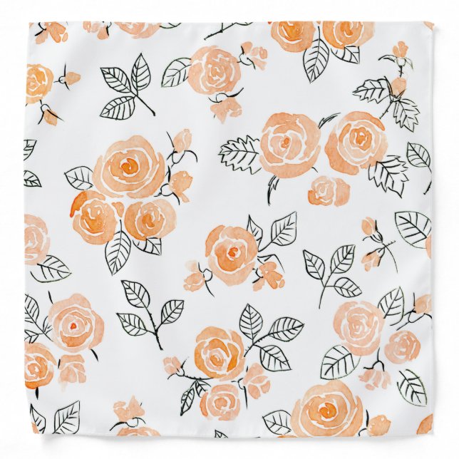 Peach watercolor roses pattern bandana (Front)