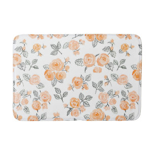 Peach watercolor roses pattern bathroom mat