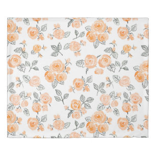 Peach watercolor roses pattern duvet cover