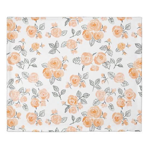 Peach watercolor roses pattern duvet cover