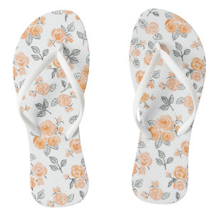 Peach watercolor roses pattern flip flops