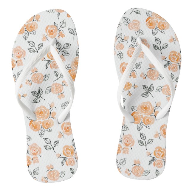 Peach watercolor roses pattern flip flops (Footbed)