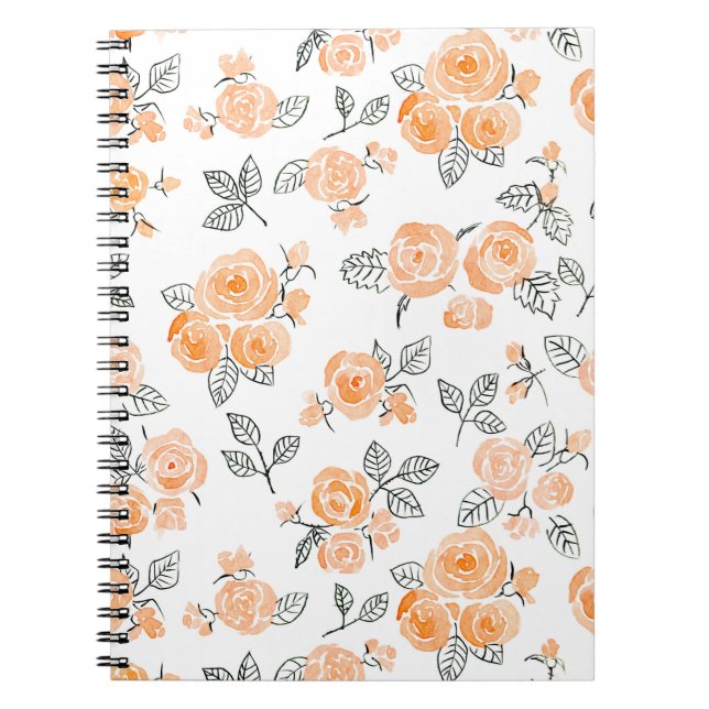 Peach watercolor roses pattern notebook (Front)