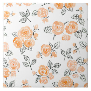Peach watercolor roses pattern tile