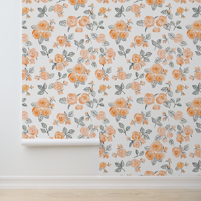 Peach watercolor roses pattern wallpaper  (Application)