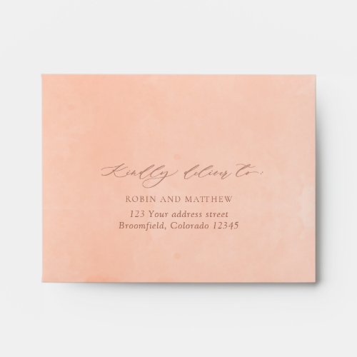 Peach Watercolor RSVP w Return Address Crest Envelope