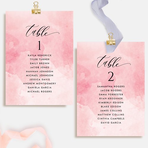 Peach Watercolor Seating Plan Card w Guest Names