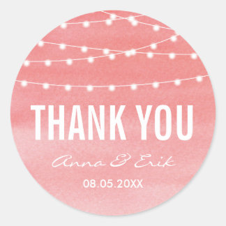 Peach Watercolor String Lights Classic Round Sticker