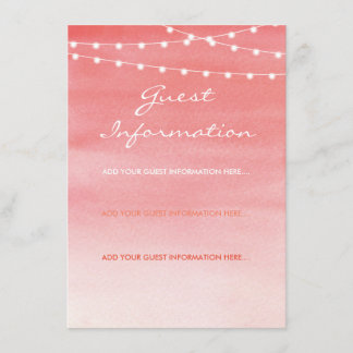 Peach Watercolor String Lights Guest Information Enclosure Card