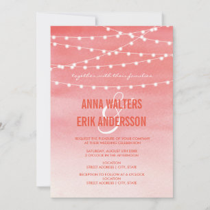 Peach Watercolor String Lights Invitation