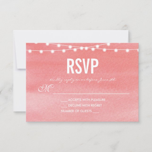 Peach Watercolor String Lights RSVP (Front)