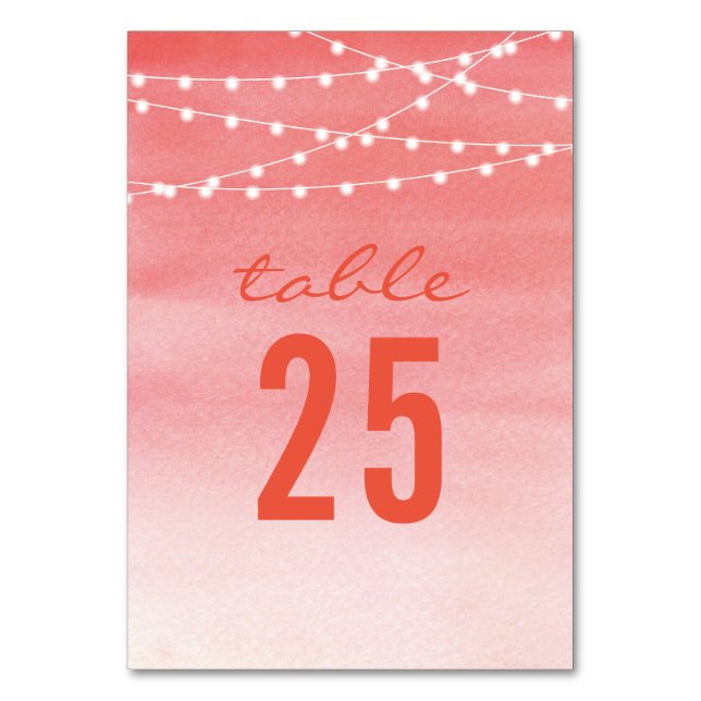 Peach Watercolor String Lights Table Number (Front)