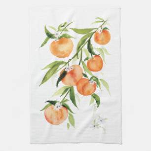 Peach watercolor summer fruit Kitchen Towel