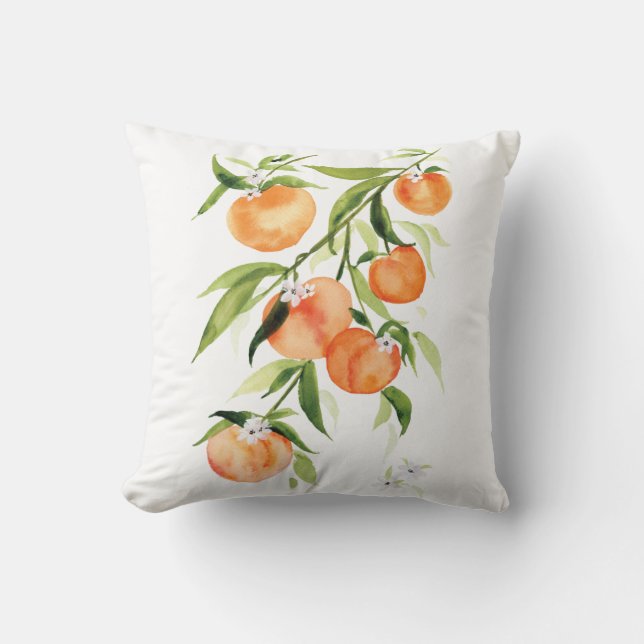 Peach watercolor summer fruit throw pillow (Front)