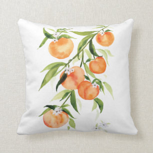 Peach watercolor summer fruit throw pillow
