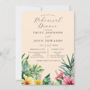 Peach Watercolor Tropical Flowers Rehearsal Dinner Invitation