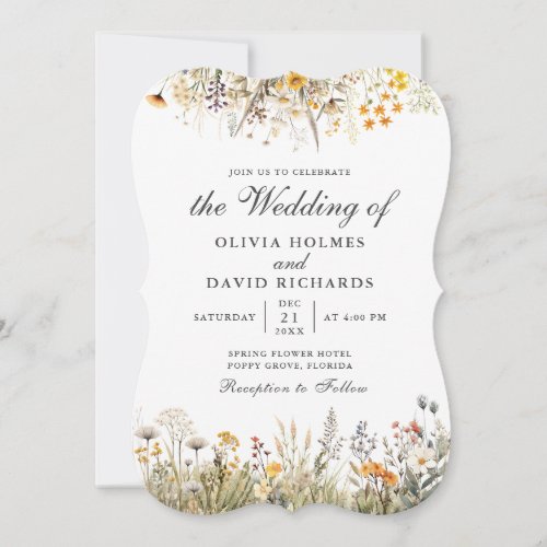 Peach Watercolor Wildflower Meadow Wedding Invite