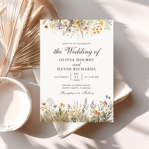 Peach Watercolor Wildflower Meadow Wedding Invite