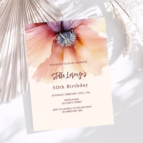 Peach watercolored floral budget birthday