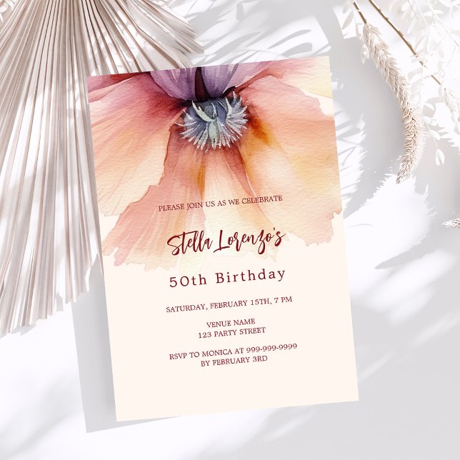 Peach watercolored floral luxury birthday invitation (Creator Uploaded)