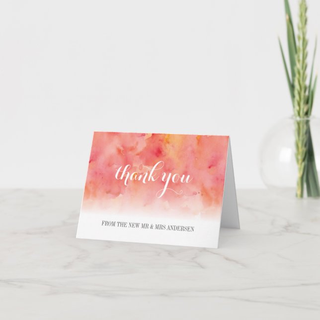 Peach Watercolour Custom Photo Thank You Card (Front)