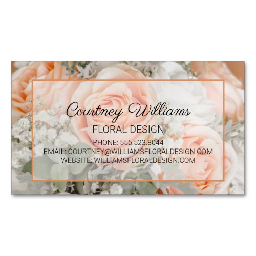 Peach Wedding Bouquet Floral Design Business Card Magnet