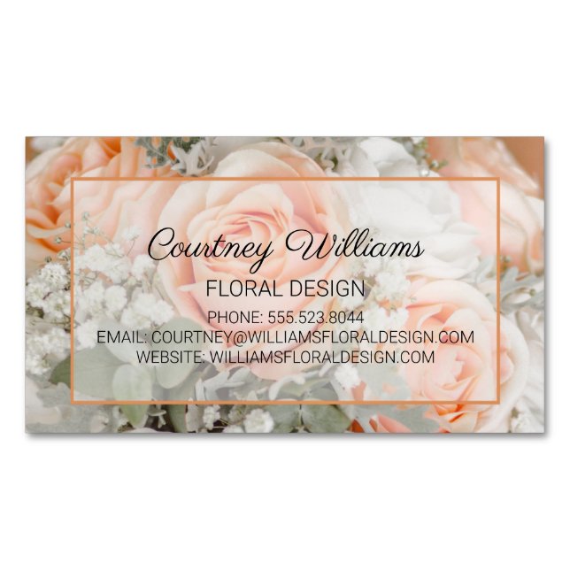 Peach Wedding Bouquet Floral Design Business Card Magnet (Front)