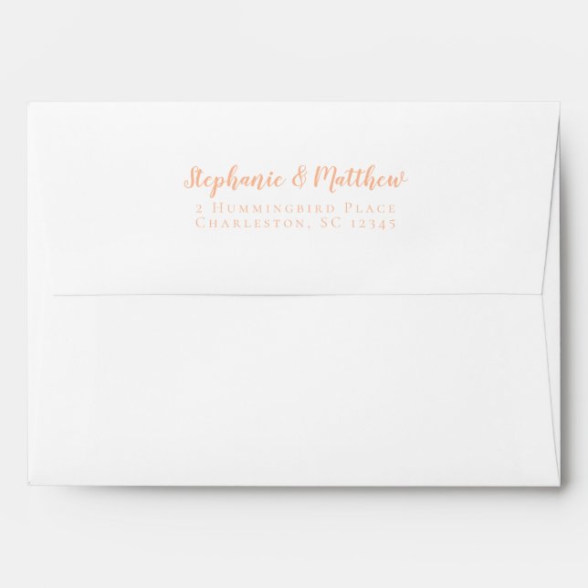 Peach Wedding Bride & Groom Return Address Modern Envelope (Back (Top Flap))