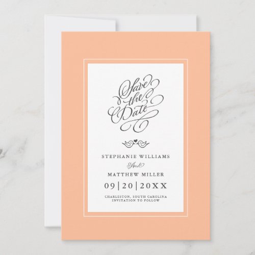 Peach Wedding Calligraphy Modern Printable Digital Save The Date