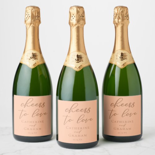 Peach Wedding Cheers to Love Sparkling Wine Label