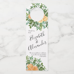Peach Wedding Classic Floral Roses Bottle Hanger Tag