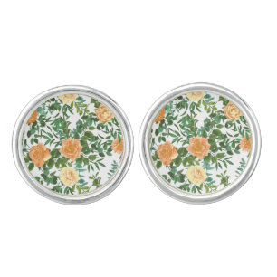 Peach Wedding Classic Floral Roses Cufflinks