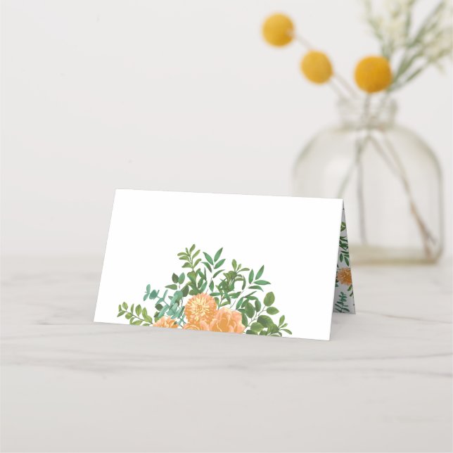 Peach Wedding Classic Floral Roses Place Card (Front)
