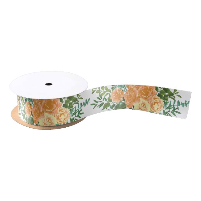Peach Wedding Classic Floral Roses Satin Ribbon (Spool)