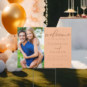 Peach Wedding Couple Photo Welcome Yard Sign