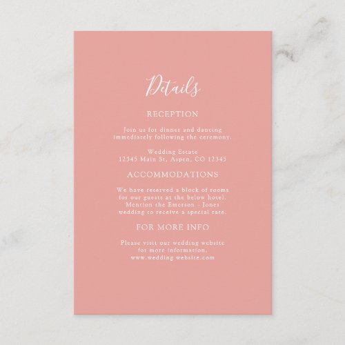 Peach Wedding Detail Enclosure Card