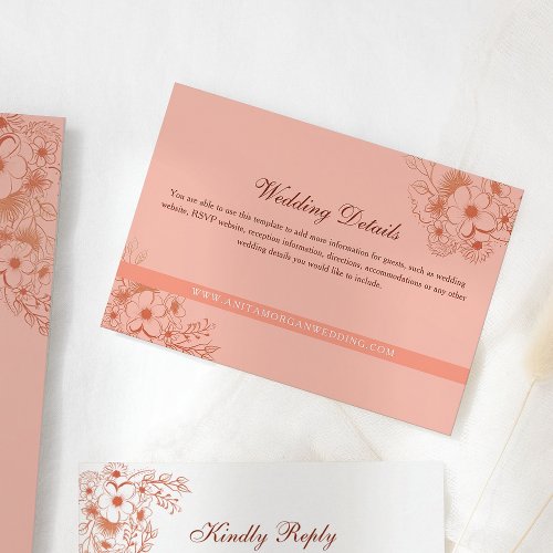 Peach Wedding Details Enclosure Card