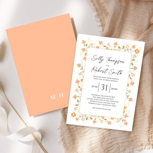 Peach Wedding Elegant Calligraphy Script Floral Invitation