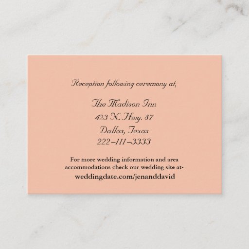 Customizable Peach Wedding enclosure cards Business Card Template