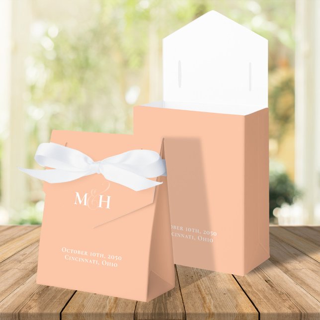 Peach Wedding Favor Minimalist Simple Favor Boxes (Peach wedding monogram favor box.)