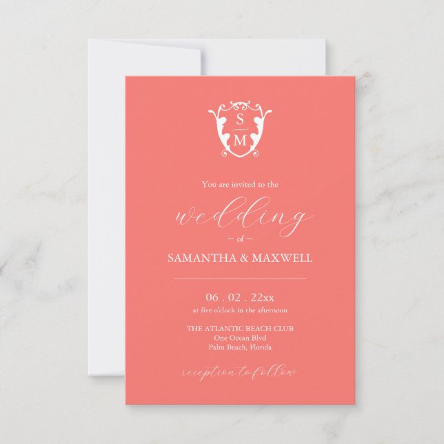 Peach Wedding Invitation with QR Code (Front)