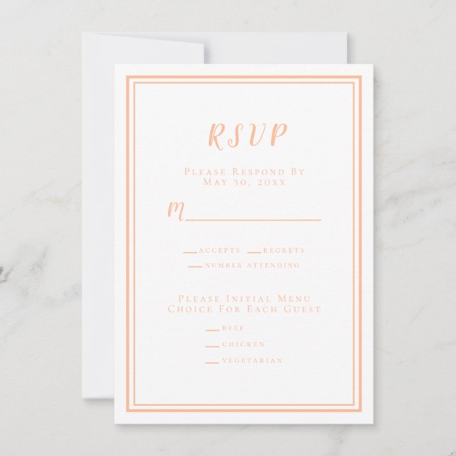 Peach Wedding Modern RSVP Menu Response Enclosures (Front)